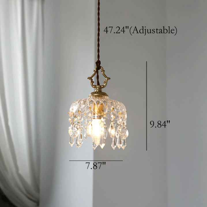 Antique-Inspired Floral Crystal Single Pendant Light