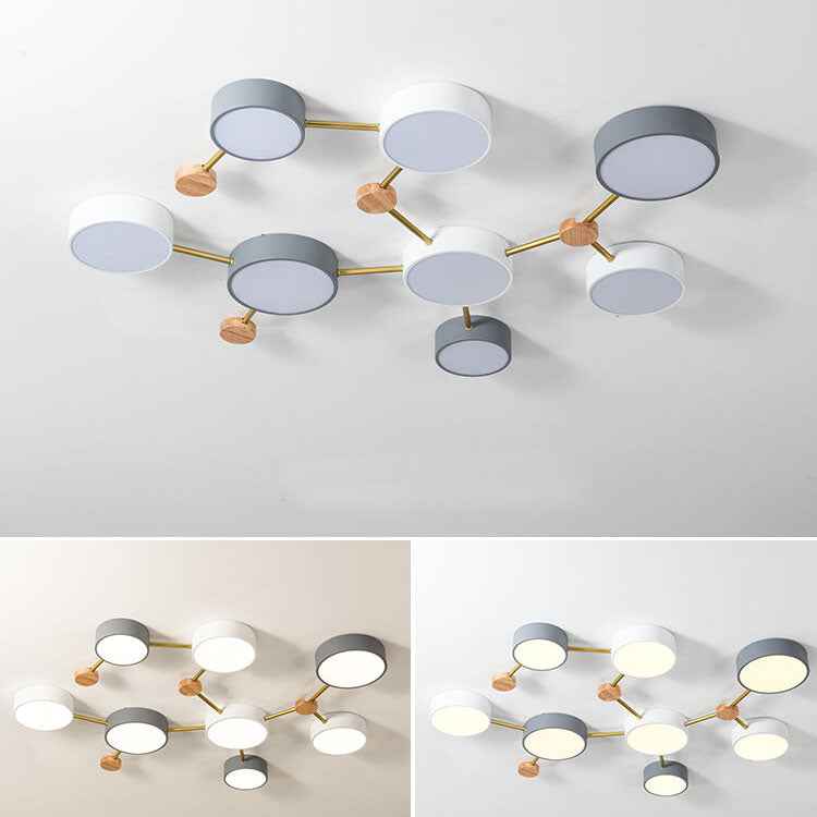Scandinavian Minimalist Solid Wood and Iron LED Flush Mount Light