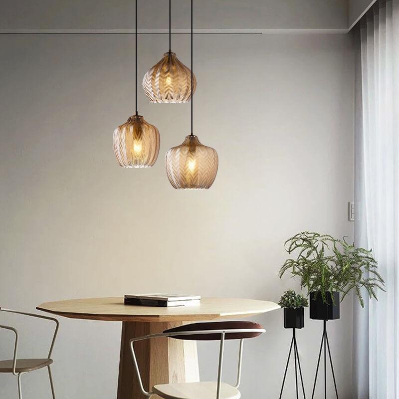Nordic Wavy Glass 1-Light Barrel Pendant with Textured Finish