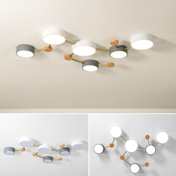 Scandinavian Minimalist Solid Wood and Iron LED Flush Mount Light