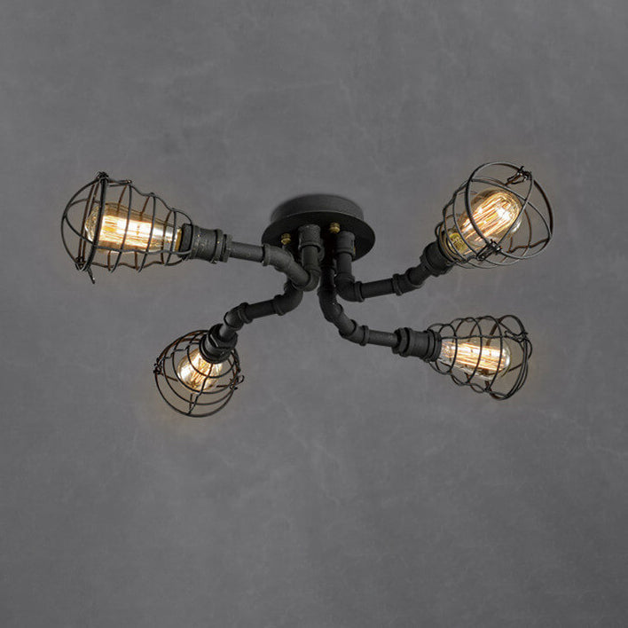 Industrial Vintage Round Iron Flush Mount Ceiling Light - Available in 4, 6, or 8 Lights
