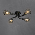 Industrial Vintage Round Iron Flush Mount Ceiling Light - Available in 4, 6, or 8 Lights