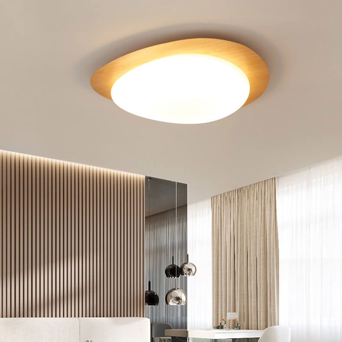 Nordic Style Iron Wood Grain Pebble LED Flush Mount Ceiling Fixture