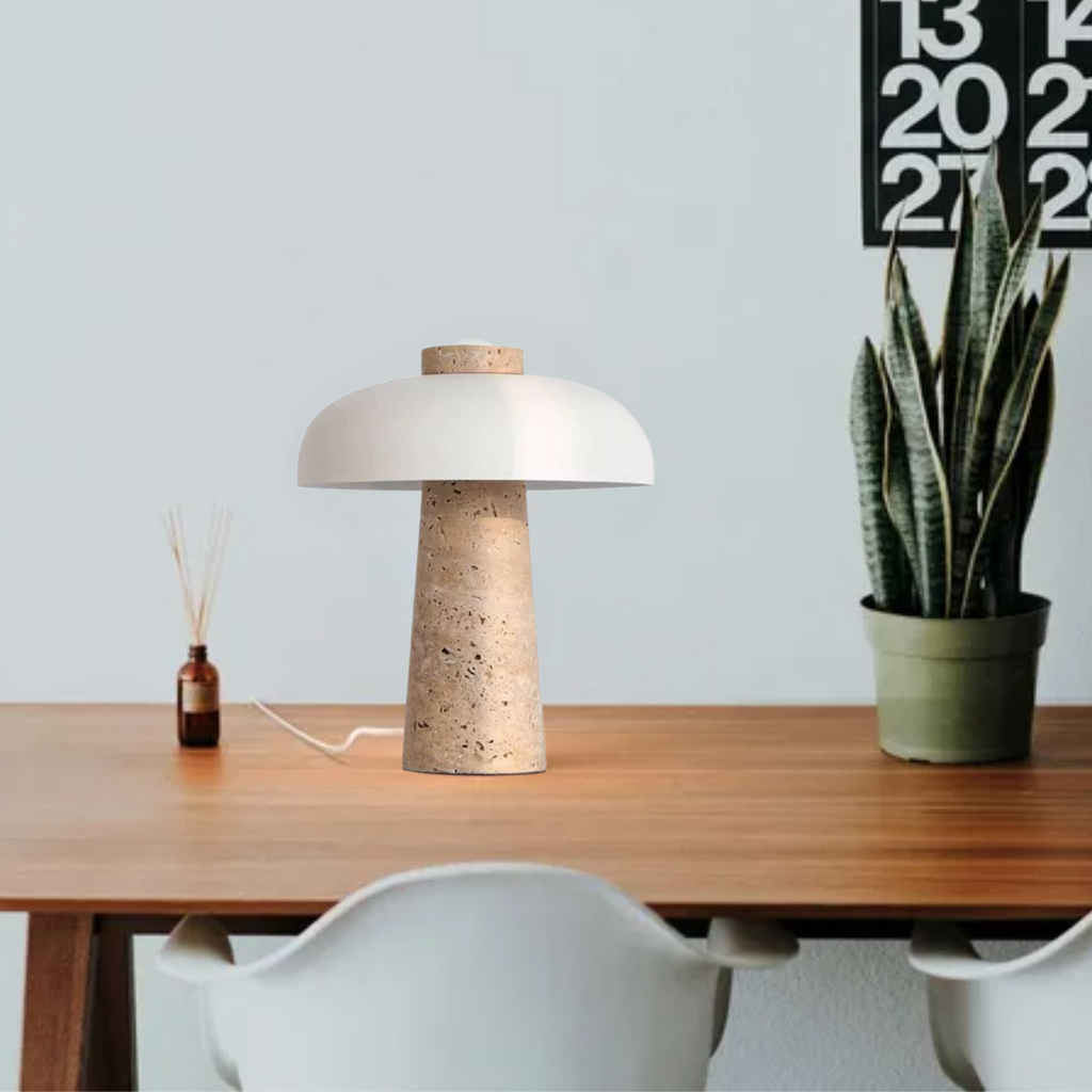 Luxe – White Modern Travertine LED Table Lamp with Touch Control