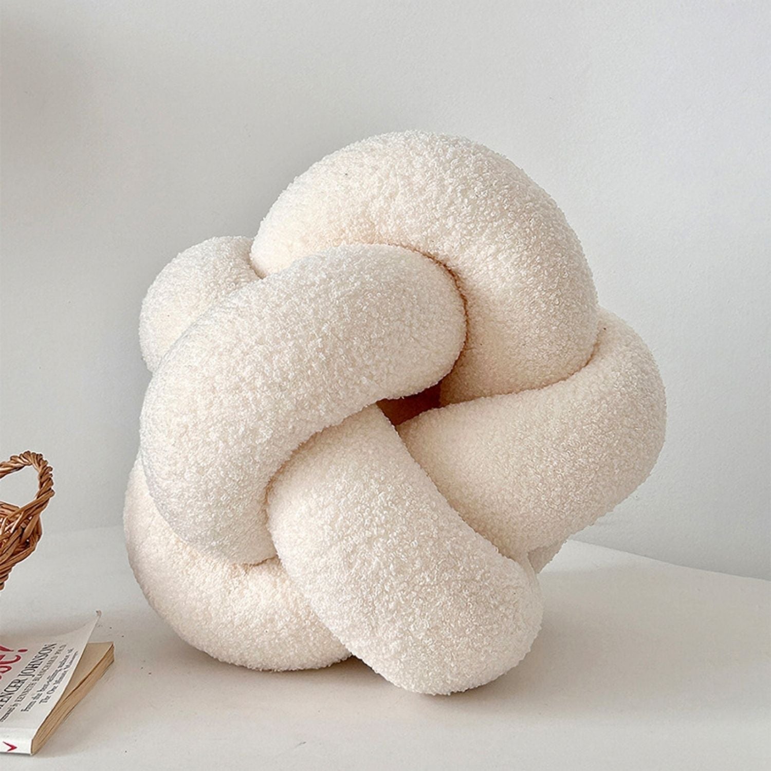 Bela Bouclé Knot Cushion | Soft Lamb-Like Texture, Elegant Nude