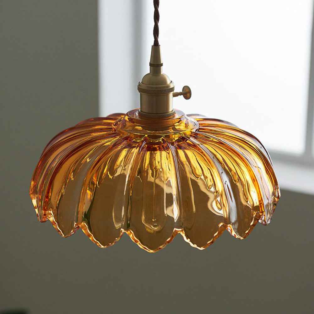 Bela Vintage Flower Pendant Lamp | Glass Shade, Brass Finish