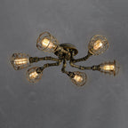 Industrial Vintage Round Iron Flush Mount Ceiling Light - Available in 4, 6, or 8 Lights