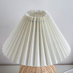 Modern Nordic Rattan Fabric Pleated Conical LED Table Lamp for Bedroom