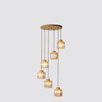 Contemporary 6-Light Cylindrical Crystal Stairway Chandelier