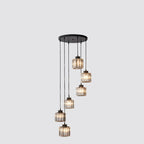 Contemporary 6-Light Cylindrical Crystal Stairway Chandelier