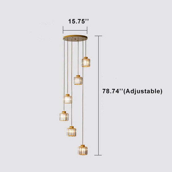 Contemporary 6-Light Cylindrical Crystal Stairway Chandelier