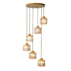 Contemporary 6-Light Cylindrical Crystal Stairway Chandelier