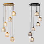 Contemporary 6-Light Cylindrical Crystal Stairway Chandelier