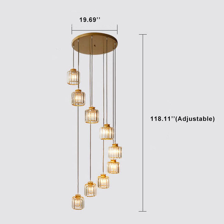 Contemporary 6-Light Cylindrical Crystal Stairway Chandelier