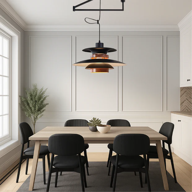 MerceroLux: Pendant Light made of Aluminum & Wood with 4 Adjustable Shades & E27 Socket – for Dining Areas & Children's Rooms