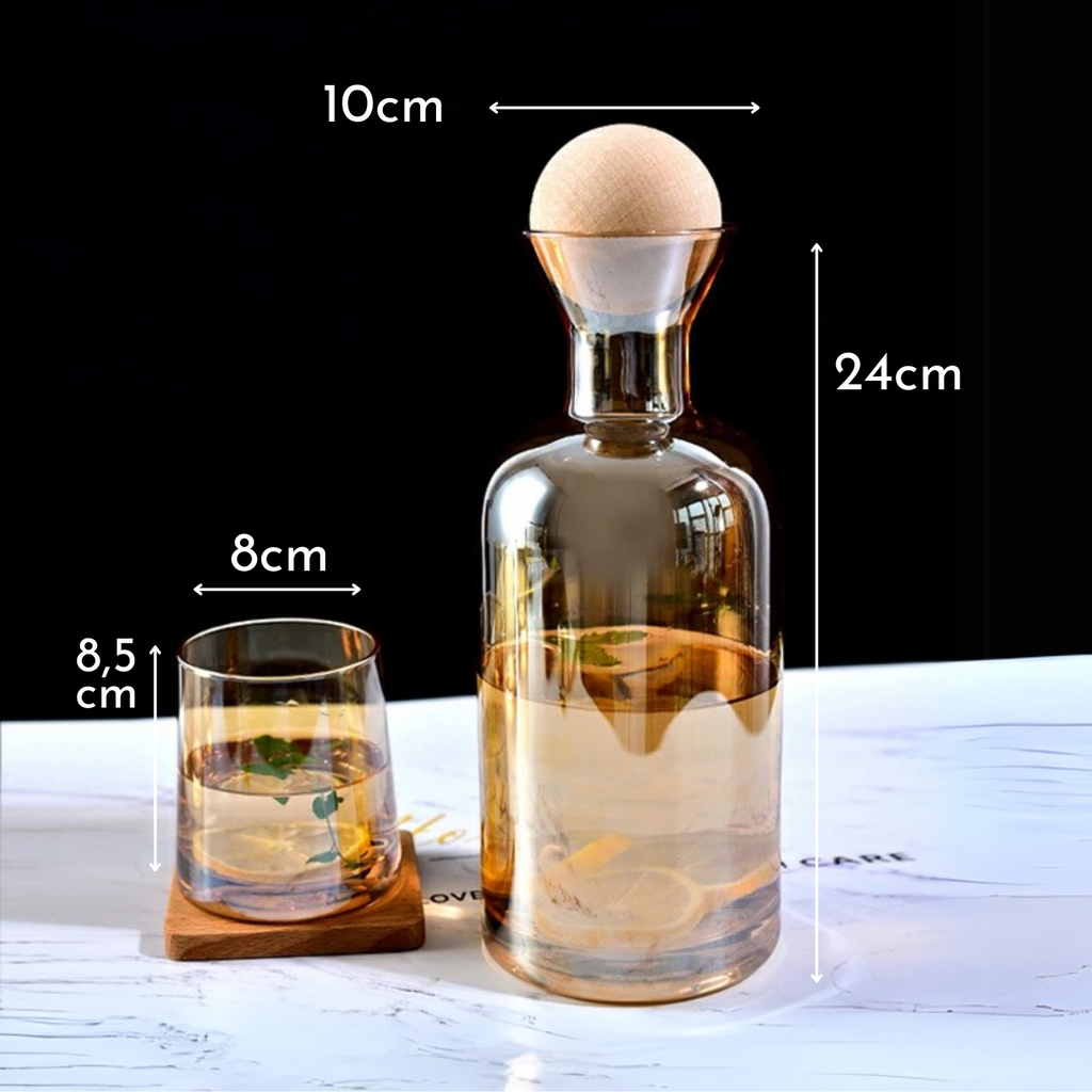 Bela Glass Decanter Set | Borosilicate with 4 Amber Whisky Glasses