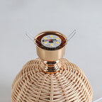 Modern Nordic Rattan Fabric Pleated Conical LED Table Lamp for Bedroom