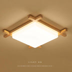 Traditional Japanese Square Tatami LED Flush Mount Ceiling Light in Wood and Acrylic for Bedrooms