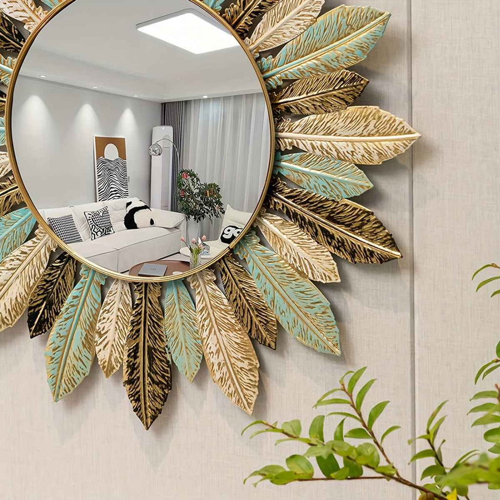 Bela Sunburst Mirror | Handcrafted Metal, Teal & Gold Design