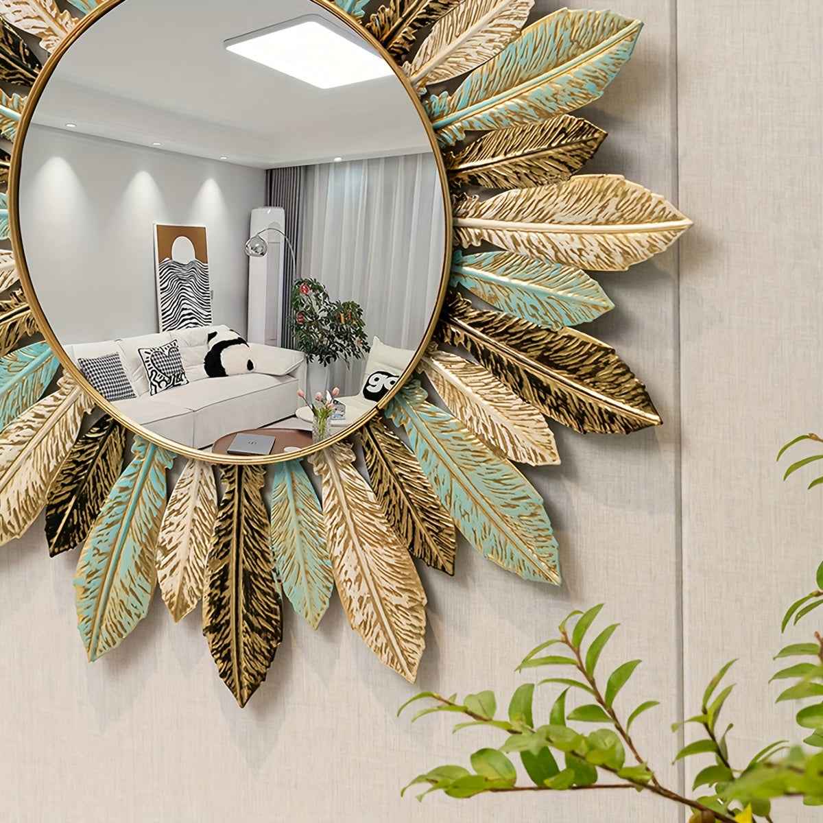 Bela Sunburst Mirror | Handcrafted Metal, Teal & Gold Design
