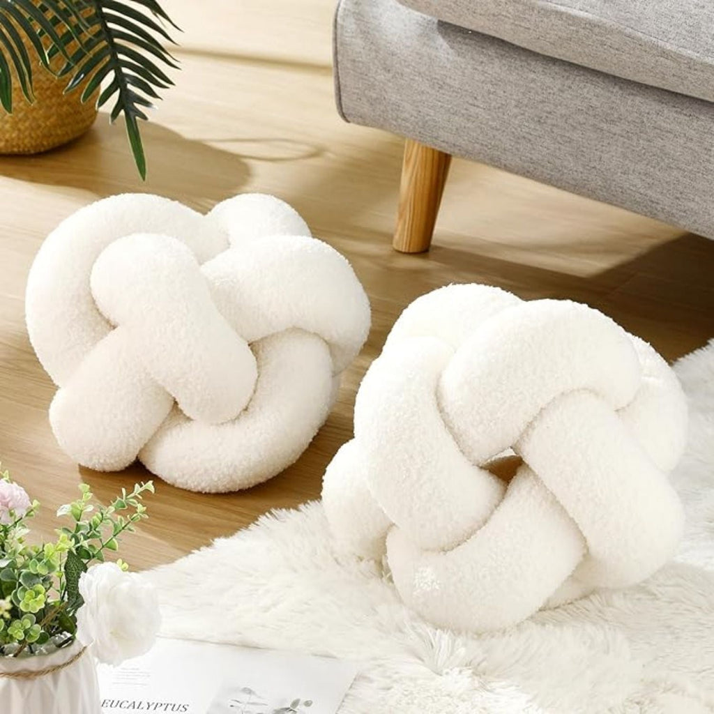 Bela Bouclé Knot Cushion | Soft Lamb-Like Texture, Elegant Nude