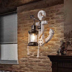 Rustic Industrial Wooden Wall Sconce Lamp with Vintage Boat Anchor Design - 1-Light