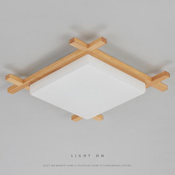 Traditional Japanese Square Tatami LED Flush Mount Ceiling Light in Wood and Acrylic for Bedrooms