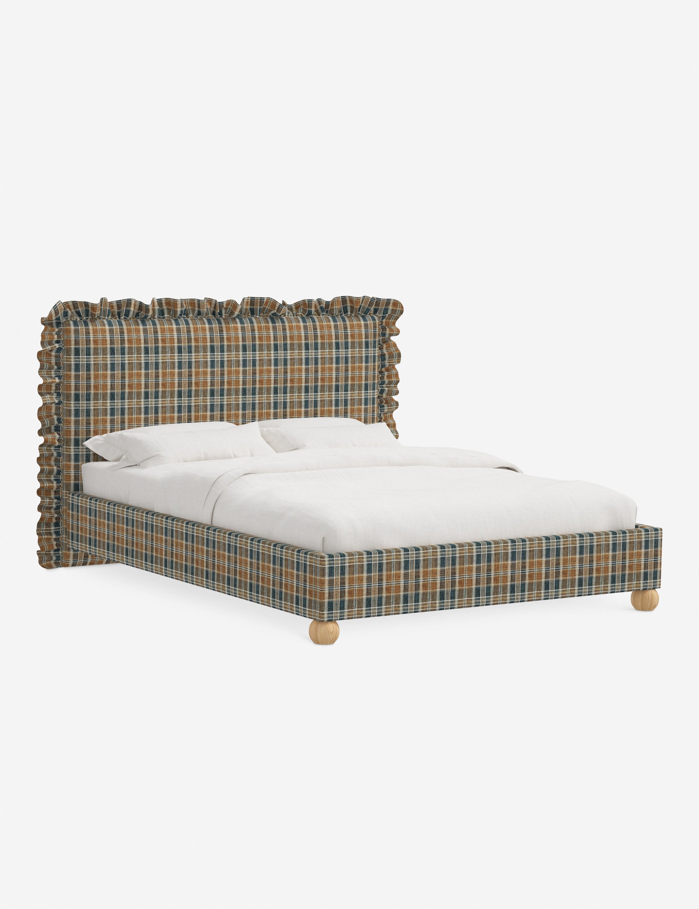 Mira Platform Bed | Ruffled Headboard, Custom Upholstery