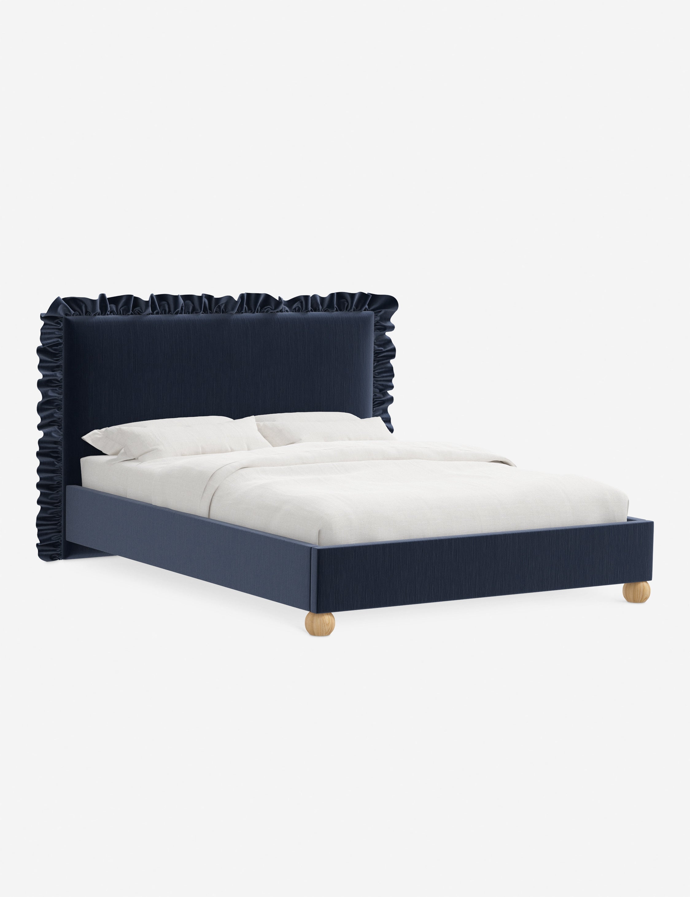 Mira Platform Bed | Ruffled Headboard, Custom Upholstery