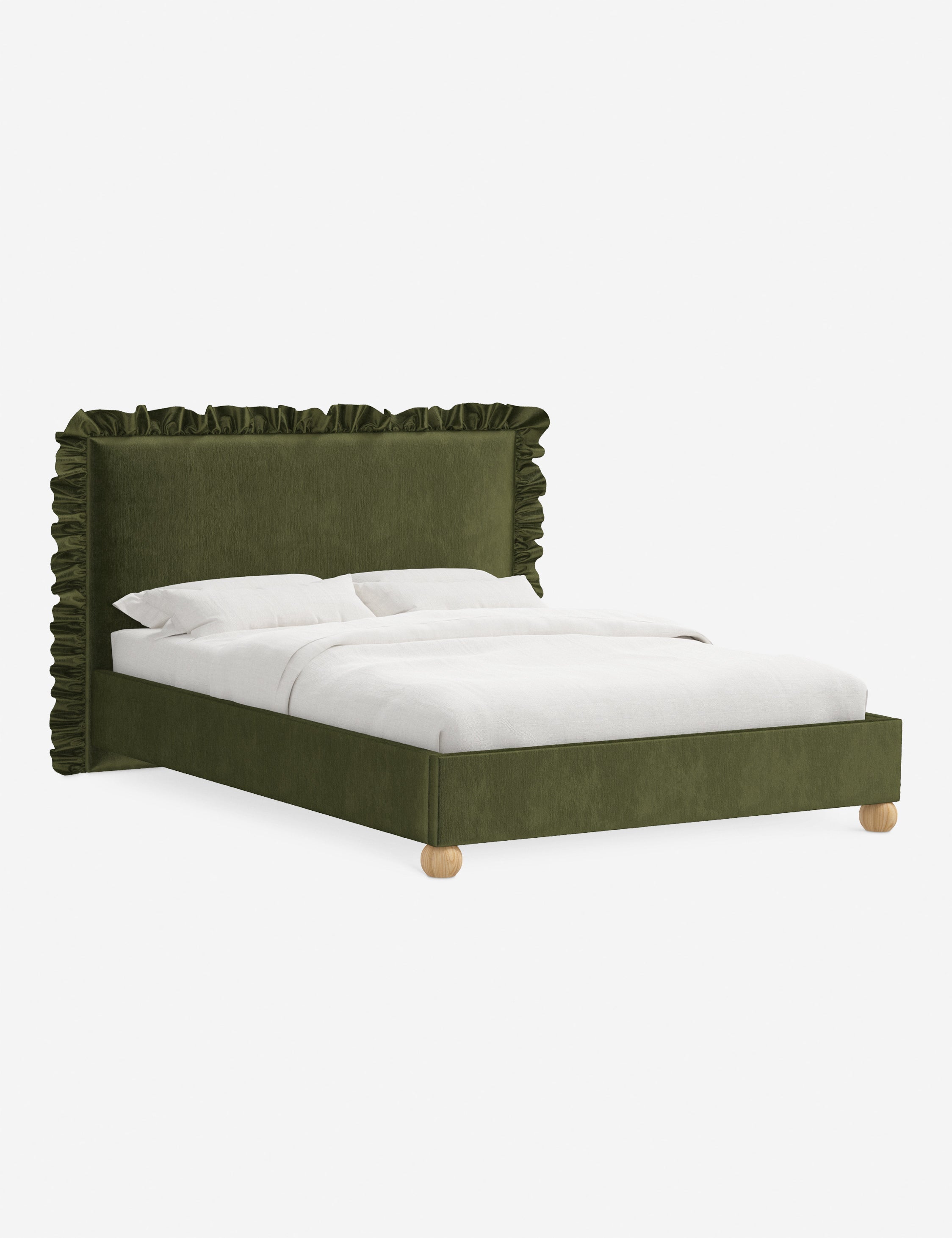 Mira Platform Bed | Ruffled Headboard, Custom Upholstery