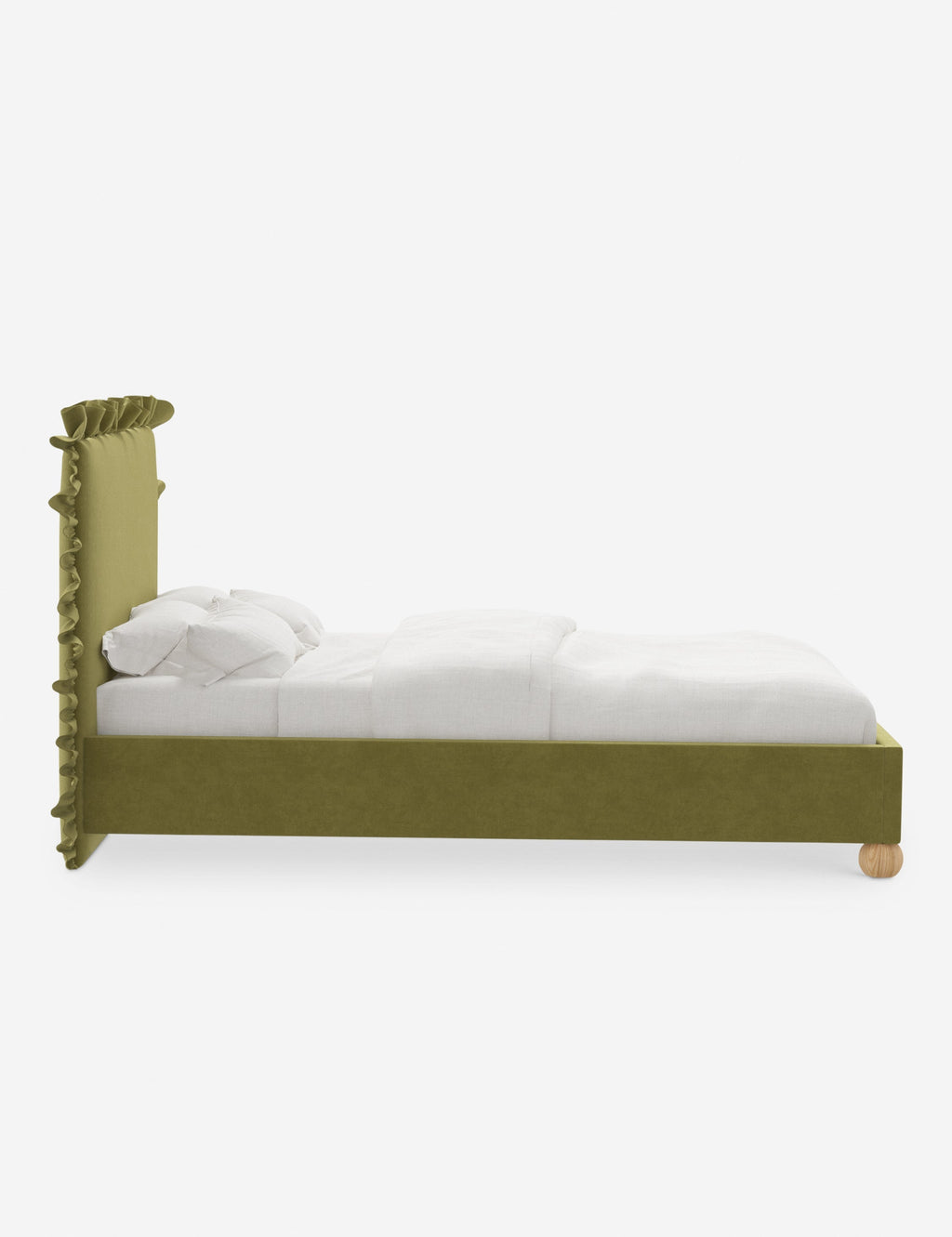 Mira Platform Bed | Ruffled Headboard, Custom Upholstery
