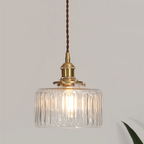 Gryo Glass Pendant Light | Ribbed Green Shade, E27 Fitting