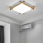 Traditional Japanese Square Tatami LED Flush Mount Ceiling Light in Wood and Acrylic for Bedrooms