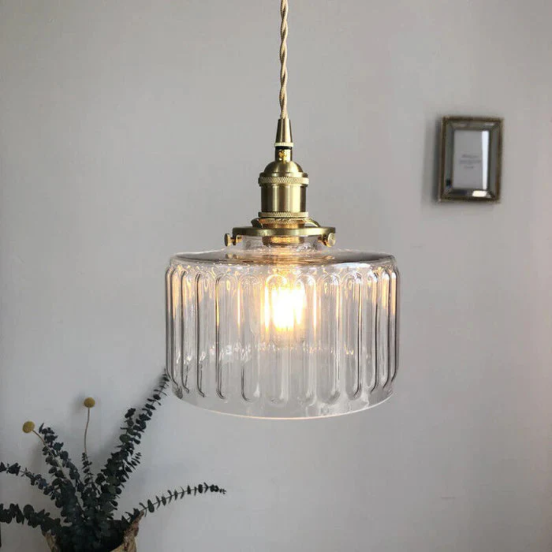 Gryo Glass Pendant Light | Ribbed Green Shade, E27 Fitting
