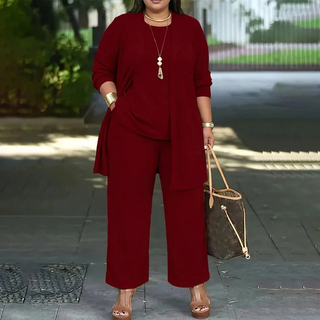 Elegant Three-Piece Set for Women Short-Sleeve Cardigan Wide-Leg