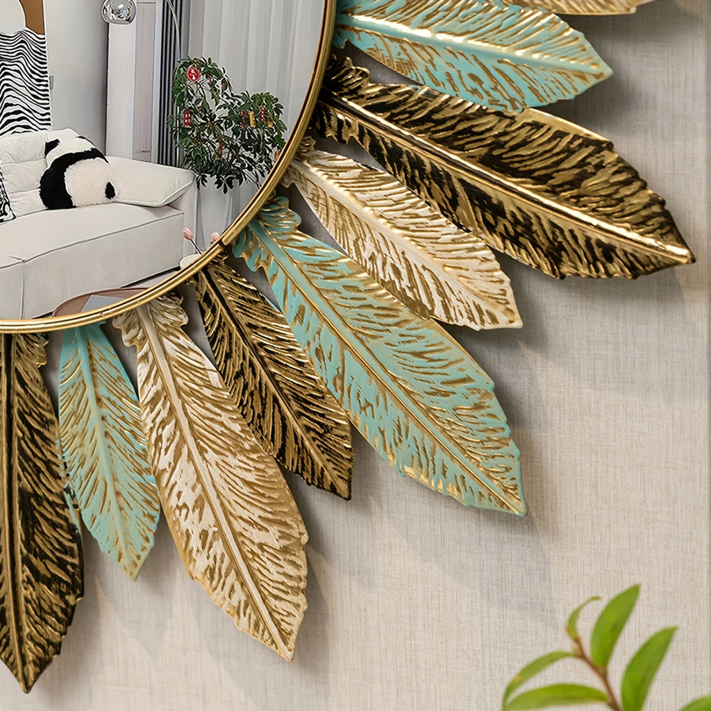 Bela Sunburst Mirror | Handcrafted Metal, Teal & Gold Design
