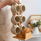 Bela Ceramic Cup Set | 6 Nordic Cups with Bamboo Stand & Coasters