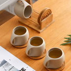 Bela Ceramic Cup Set | 6 Nordic Cups with Bamboo Stand & Coasters