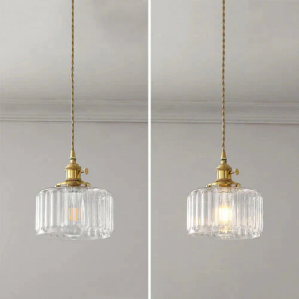Gryo Glass Pendant Light | Ribbed Green Shade, E27 Fitting