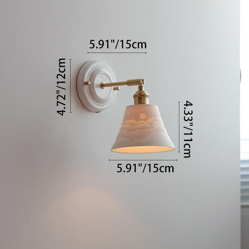 Classic Vintage Round Ceramic and Brass 1-Light Wall Sconce for Living Room