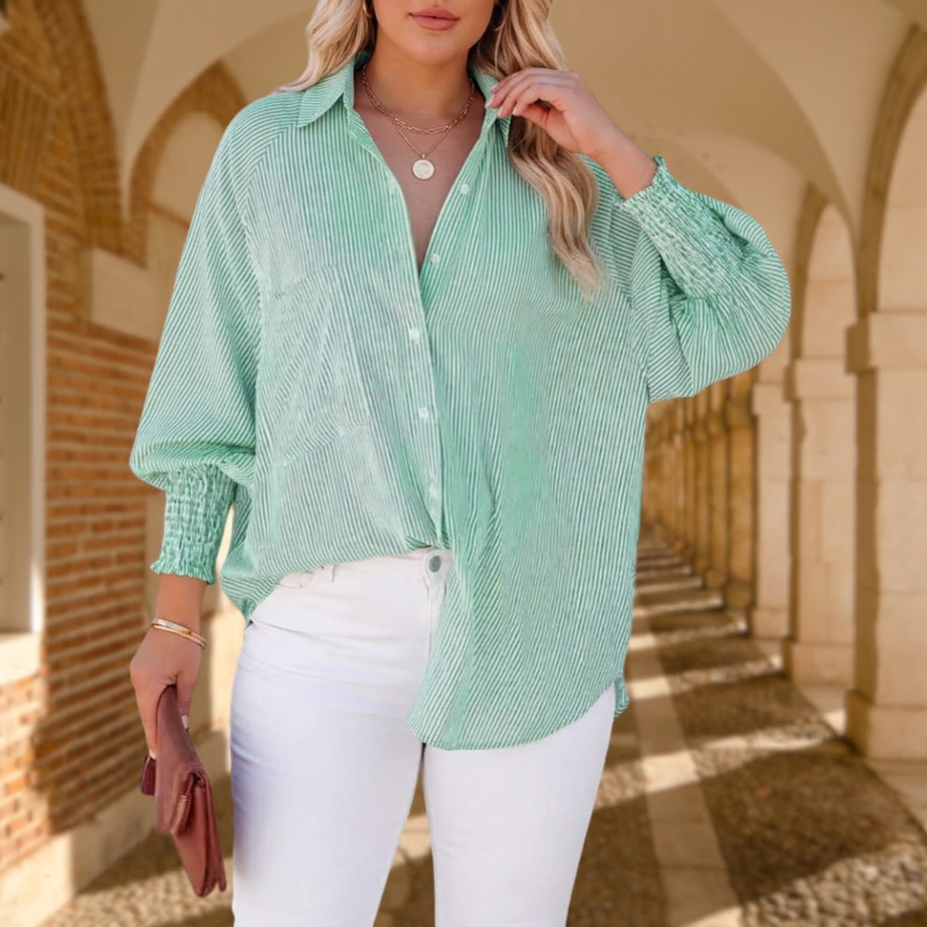 Comfortable Blouse for Women Striped Oversized Long-Sleeve