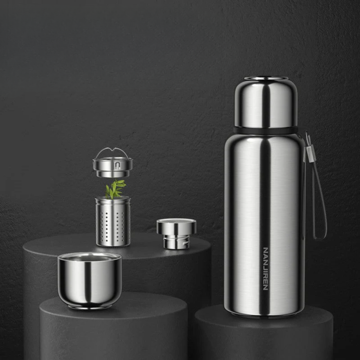 Insulated Thermos Bottle, Stainless Steel, Built-In Tea Strainer, 1000–1500ml Capacity