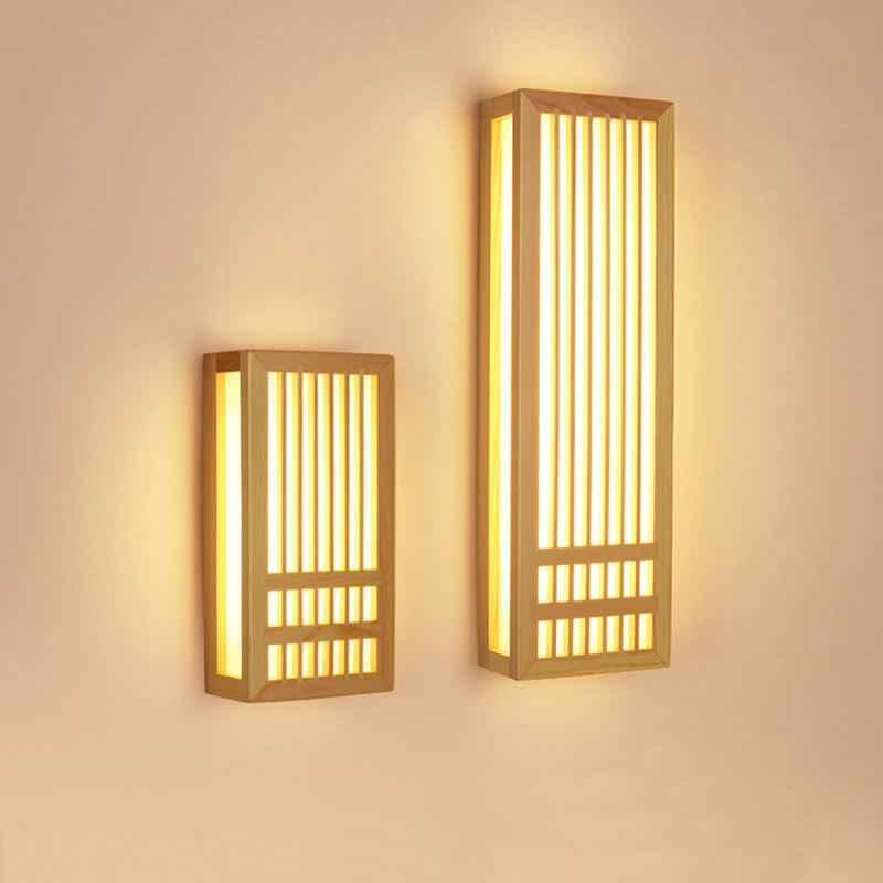 Contemporary Minimalist Solid Wood and Acrylic Rectangular LED Wall Sconce for Living Room
