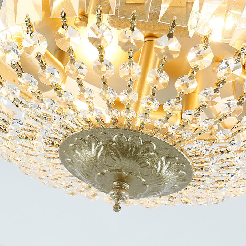 Retro Round Crystal Flush Mount Ceiling Light - 4/6 Lights
