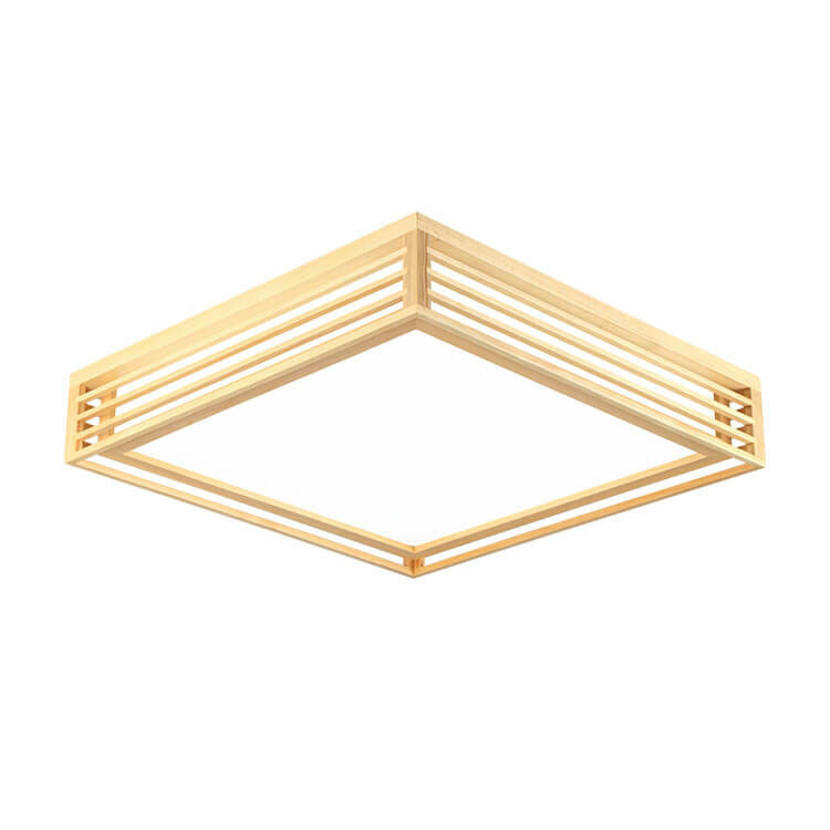 Square LED Flush Mount Ceiling Light in Nordic Solid Wood - Japanese Tatami Style