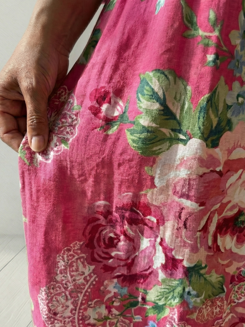 Elegant Maxi Dress for Women Floral V-Neck Tiered — Pink