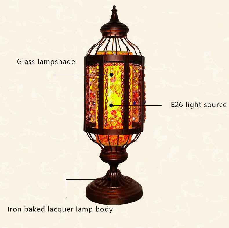 Antique Turkish Stained Glass Lantern Table Lamp with Single Light