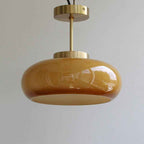 Retro Brass and Yellow Glass 1-Light Semi-Flush Mount Ceiling Fixture