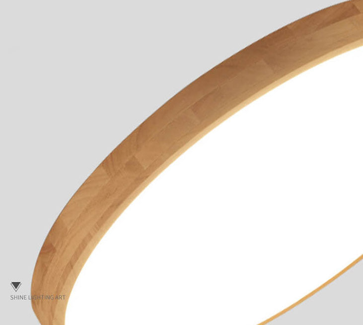 Ultra-Slim Round LED Flush Mount Ceiling Light in Nordic Solid Wood