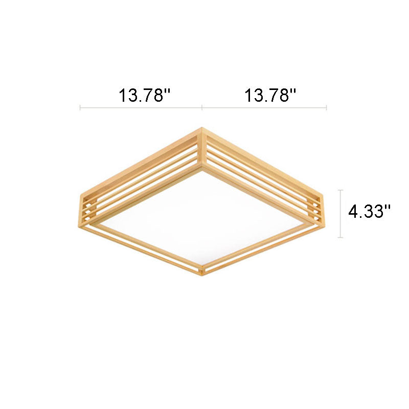 Square LED Flush Mount Ceiling Light in Nordic Solid Wood - Japanese Tatami Style